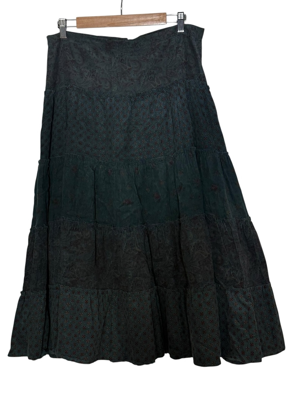Motivi Corduroy Patchwork Tiered Layered A Line Maxi Swing Skirt Size 8 Boho
